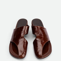 Melanie Brown Crinkled Patent Leather Mules - Top View - POEVE Collection