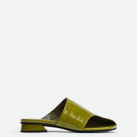 Melanie Green Crinkled Patent Leather Mules - Side View - POEVE Collection