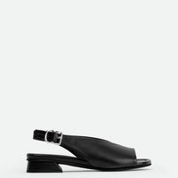 Christin Black Leather Slingbacks - Side View - POEVE Collection