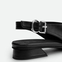 Christin Black Leather Slingbacks - Back Close-up View - POEVE Collection