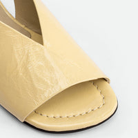 Christin Cream Crinkled Patent Leather Slingbacks - Toe Close-up View - POEVE Collection