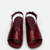 Christin Red Crinkled Patent Leather Slingbacks - Top View - POEVE Collection