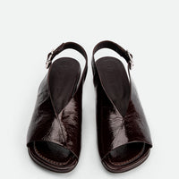 Christin Brown Crinkled Patent Leather Slingback Sandals - Top View - POEVE Collection