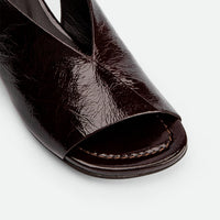 Christin Brown Crinkled Patent Leather Slingback Sandals - Toe Close-up View - POEVE Collection