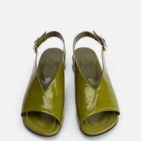 Christin Green Crinkled Patent Leather Slingback Sandals - Top View - POEVE Collection