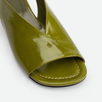 Christin Green Crinkled Patent Leather Slingback Sandals - Toe Close-up View - POEVE Collection