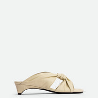 Adele Beige Leather Heel Mules - Side View - POEVE Collection