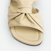 Adele Beige Leather Heel Mules - Toe Close-up View - POEVE Collection