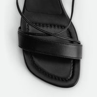 Muse Black Leather Heel Lace-up Sandals - Toe Close-up View - POEVE Collection