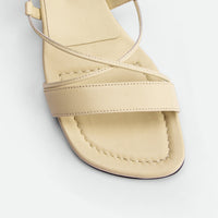 Muse Beige Leather Heel Lace-up Sandals - Toe Close-up View - POEVE Collection