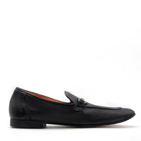Harry Black Leather Loafers with Metal Buckle - Side View - POEVE Collection