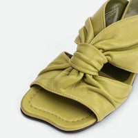 Fleur Green Leather Heel Mules - Toe Close-up View - POEVE Collection