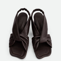 Sasha Brown Leather Heel Sandals - Top View - POEVE Collection