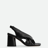 Sasha Black Leather Heel Sandals - Side View - POEVE Collection