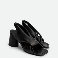 Sasha Beige Leather Heel Sandals - Angled Side View - POEVE Collection
