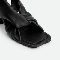 Sasha Beige Leather Heel Sandals - Toe Close-up View - POEVE Collection