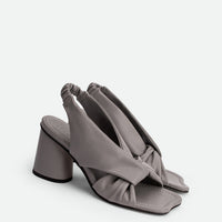 Sasha Grey Leather Heel Slingback Sandals - Angled Side View - POEVE Collection