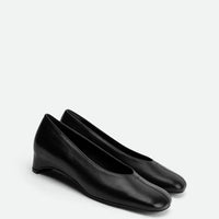 Myst Black Leather Heel Ballerinas - Angled Side View - POEVE Collection