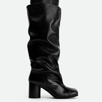Hazel Black Leather Heel Tall Boots - Side View - POEVE Collection