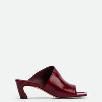 Mavis Red Crinkled Patent Leather Heel Mules - Side View - POEVE Collection