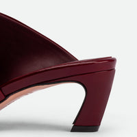 Mavis Red Crinkled Patent Leather Heel Mules - Heel Close-up View - POEVE Collection