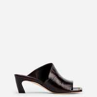 Mavis Dark Brown Crinkled Patent Leather Heel Mules - Side View - POEVE Collection