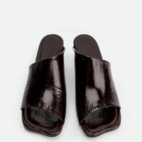 Mavis Dark Brown Crinkled Patent Leather Heel Mules - Top View - POEVE Collection