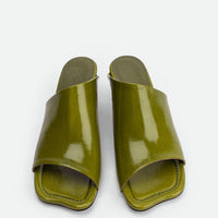 Mavis Green Crinkled Patent Leather Heel Mules - Top View - POEVE Collection