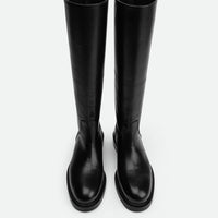 Eve Black Calf Leather Tall Boots – Front View – POEVE Collection