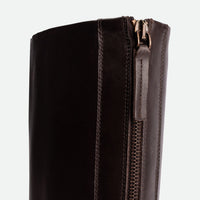 Eve Dark Brown Calf Leather Tall Boots – Back Zip Close-up View – POEVE Collection