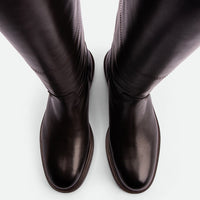 Eve Dark Brown Calf Leather Tall Boots – Top View – POEVE Collection