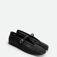 Lume Black Perforated Leather Ballerinas - Angled Side View - POEVE Collection