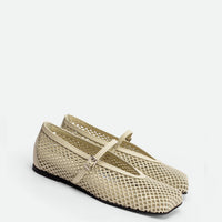 Lume Beige Perforated Leather Ballerinas - Angled Side View - POEVE Collection