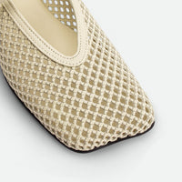 Lume Beige Perforated Leather Ballerinas - Toe Close-up View - POEVE Collection