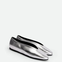 Reese Silver Laminated Leather Ballerinas - Angled Side View - POEVE Collection