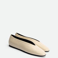 Reese Cream Nappa Leather Ballet Flats – Angled Side View – POEVE Collection