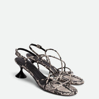 Lisan Snake-Print Leather Sandals - Angled Side View - POEVE Collection