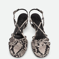 Lisan Snake-Print Leather Sandals - Top View - POEVE Collection