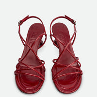 Lisan Red Patent Leather Sandals - Top View - POEVE Collection