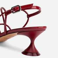 Lisan Red Patent Leather Sandals - Heel Close-up View - POEVE Collection