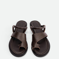 Jade Brown Textured Leather Mules - Top View - POEVE Collection