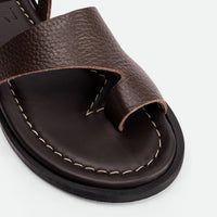 Jade Brown Textured Leather Mules - Toe Close-up View - POEVE Collection