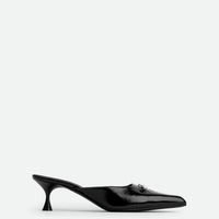 Eunice Black Patent Leather Heel Mules - Side View - POEVE Collection