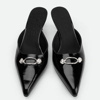 Eunice Black Patent Leather Heel Mules - Top View - POEVE Collection