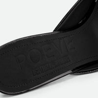 Eunice Black Patent Leather Heel Mules - Insole Close-up View - POEVE Collection