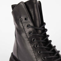 Wayne Black Leather Lace-up Ankle Boots - Side Close-up View - POEVE Collection