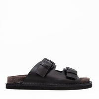 Rory Black Leather Mules with Metal Buckles - Side View - POEVE Collection