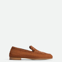Carola Brown Hand-Woven Leather Loafers - Side View - POEVE Collection