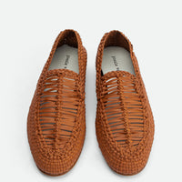Carola Brown Hand-Woven Leather Loafers - Top View - POEVE Collection