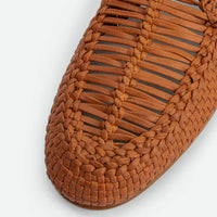 Carola Brown Hand-Woven Leather Loafers - Toe Close-up View - POEVE Collection